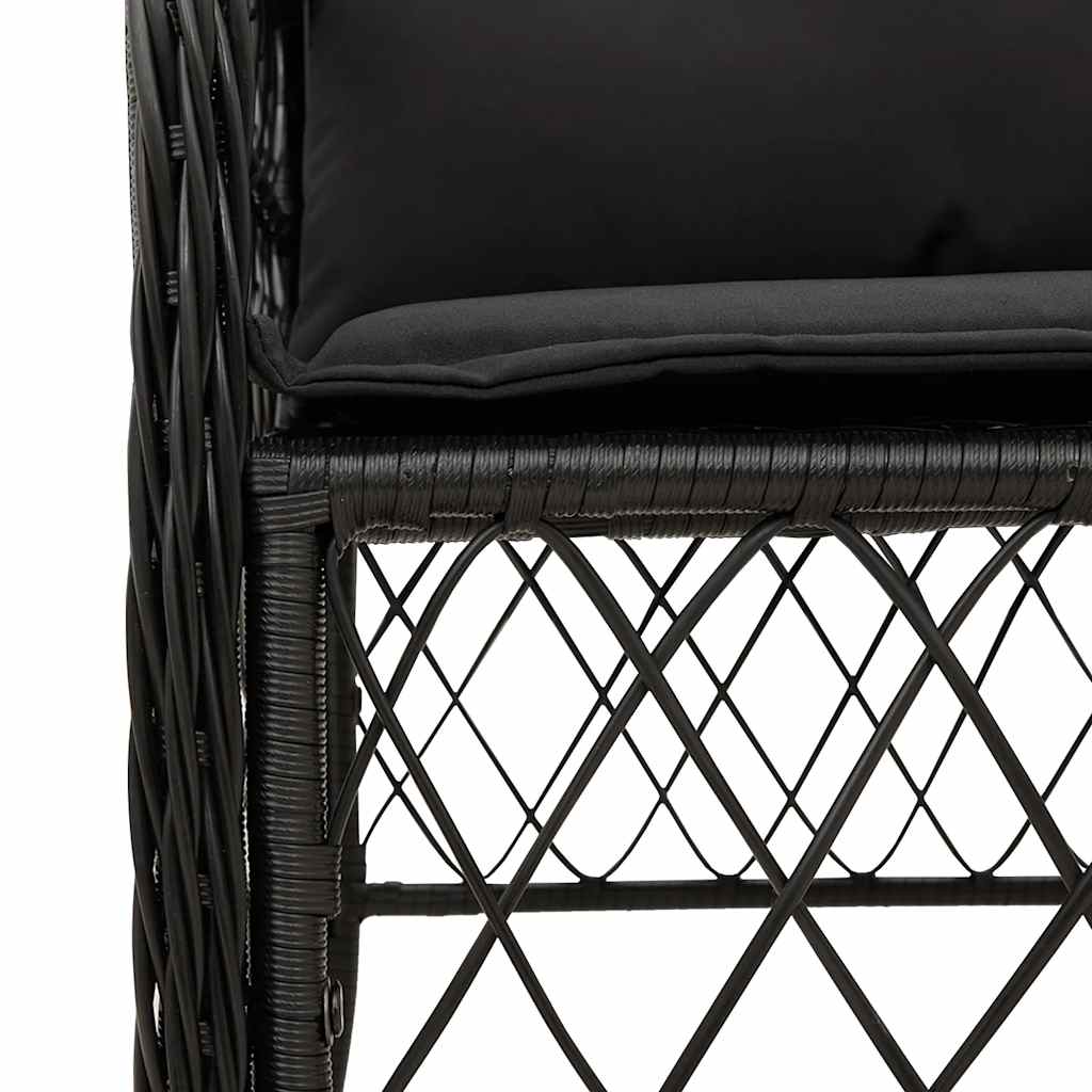 3-dijelni bistro set s jastucima crni od poliratana