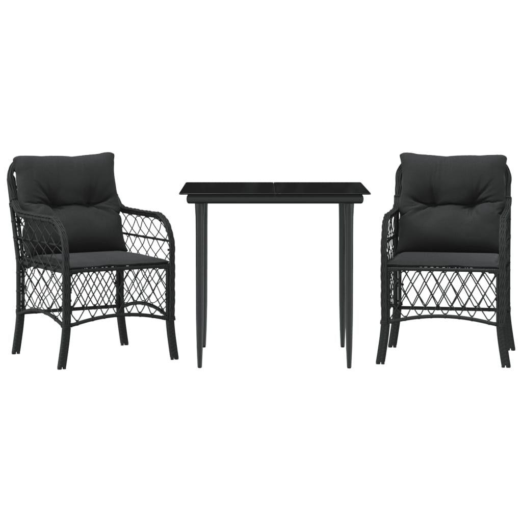 3-dijelni bistro set s jastucima crni od poliratana