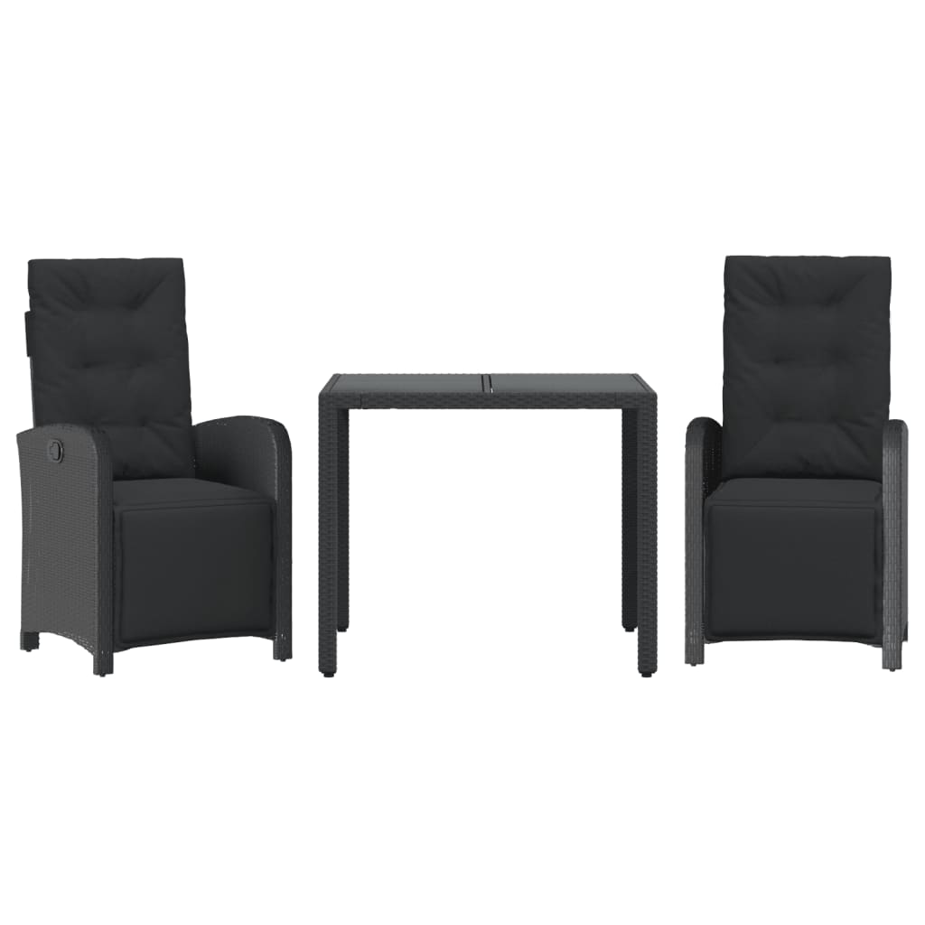 3-dijelni bistro set s jastucima crni od poliratana