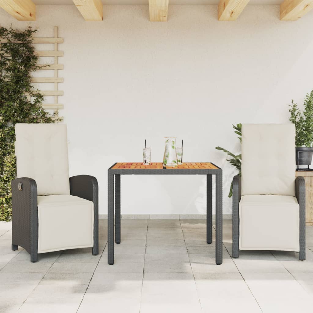 3-dijelni bistro set s jastucima crni od poliratana