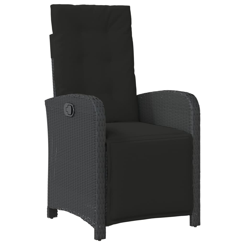 3-dijelni bistro set s jastucima crni od poliratana