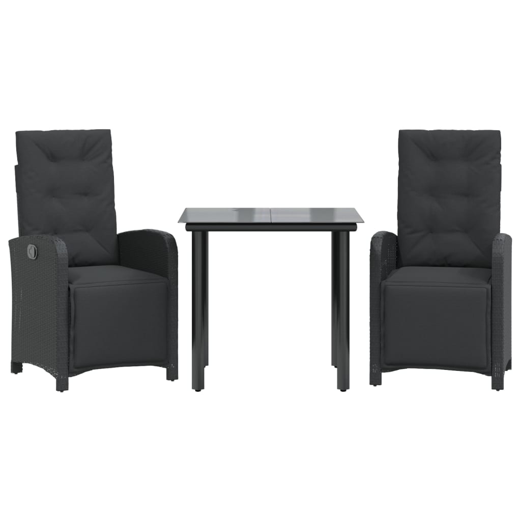 3-dijelni bistro set s jastucima crni od poliratana