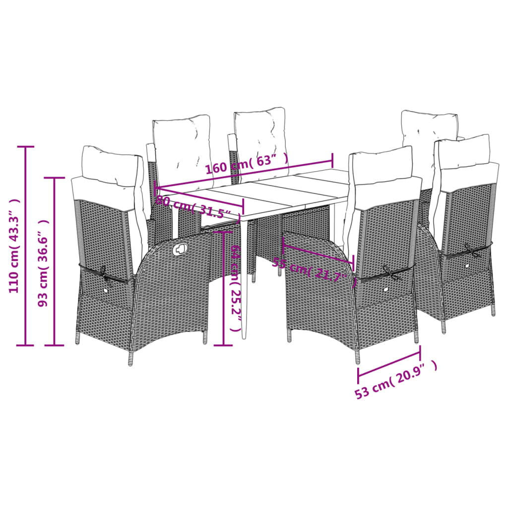 7-dijelni vrtni blagovaonski set s jastucima poliratan smeđi