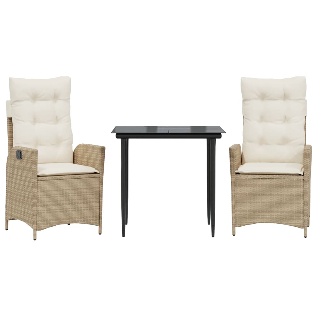 3-dijelni vrtni blagovaonski set od poliratana s jastucima bež