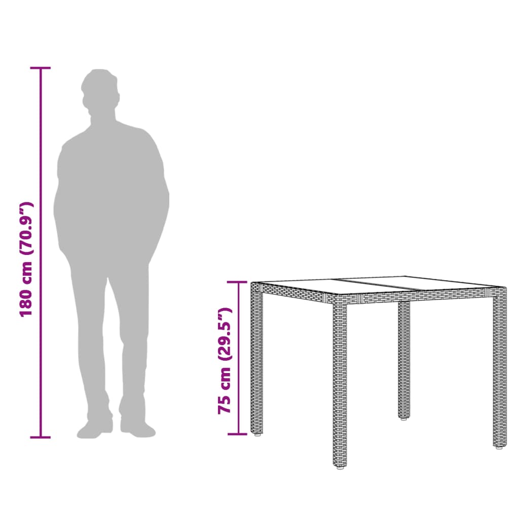 Vrtni stol sa staklenom pločom smeđi 90x90x75 cm od poliratana