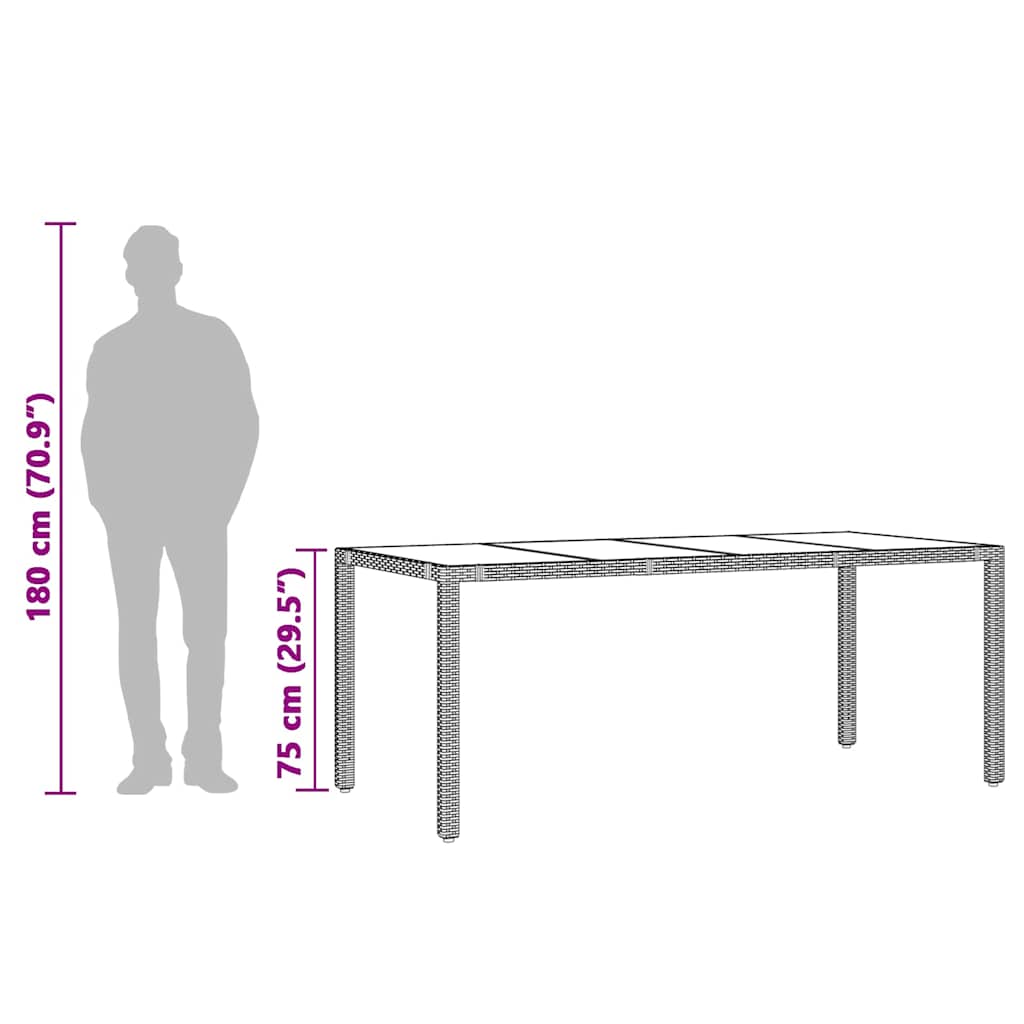 Vrtni stol sa staklenom pločom crni 190x90x75 cm od poliratana