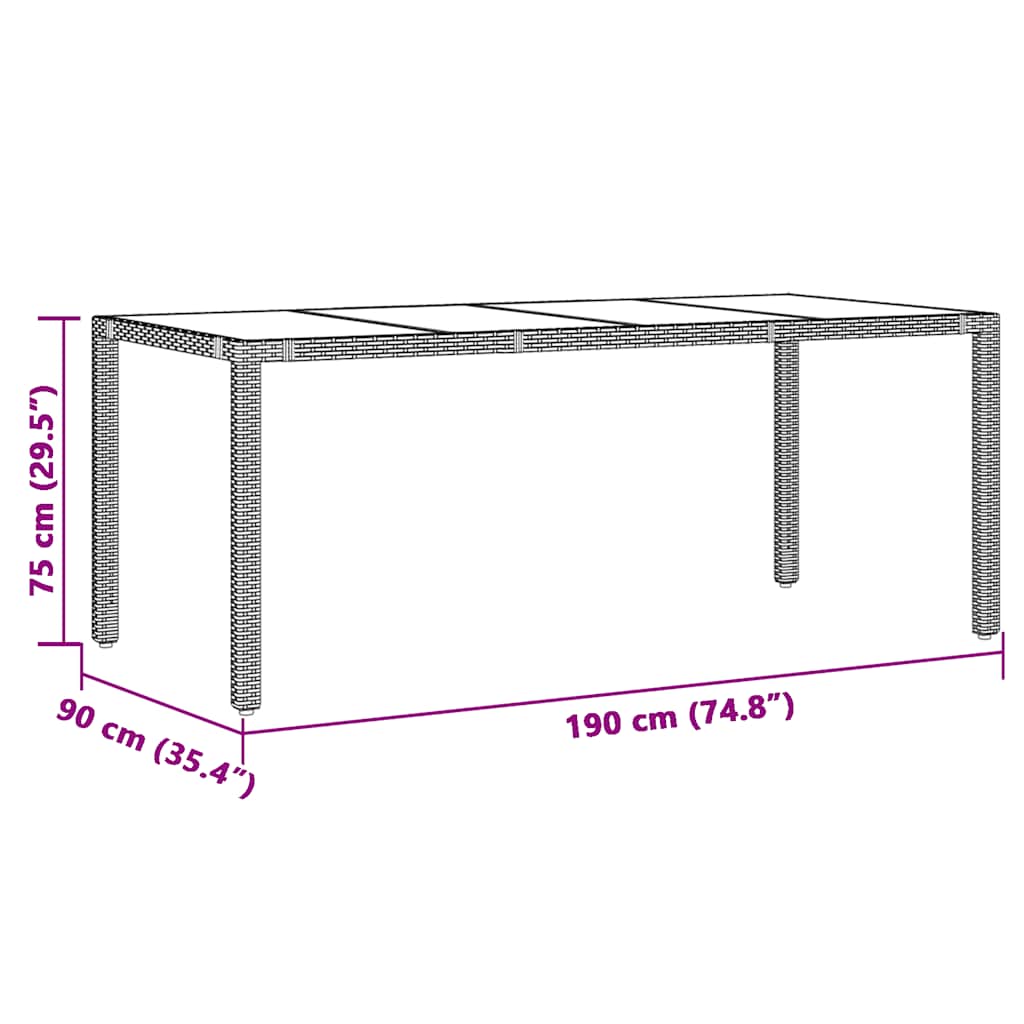 Vrtni stol sa staklenom pločom crni 190x90x75 cm od poliratana