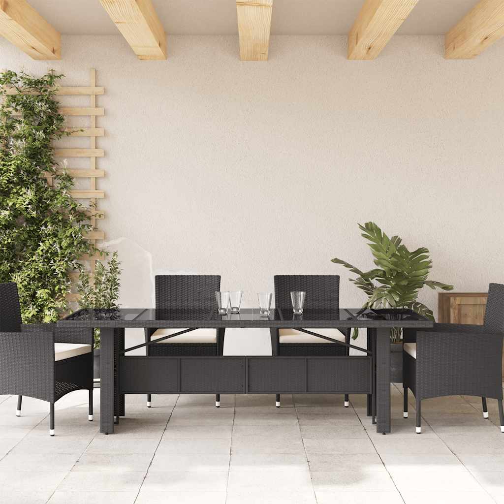 Vrtni stol sa staklenom pločom crni 240x90x75cm od poliratana