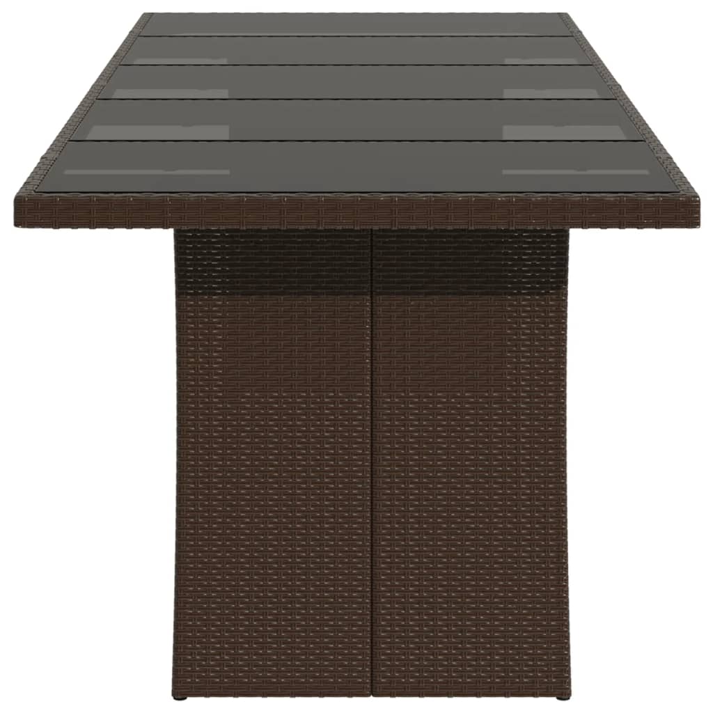 Vrtni stol sa staklenom pločom smeđi 240x90x75 cm od poliratana