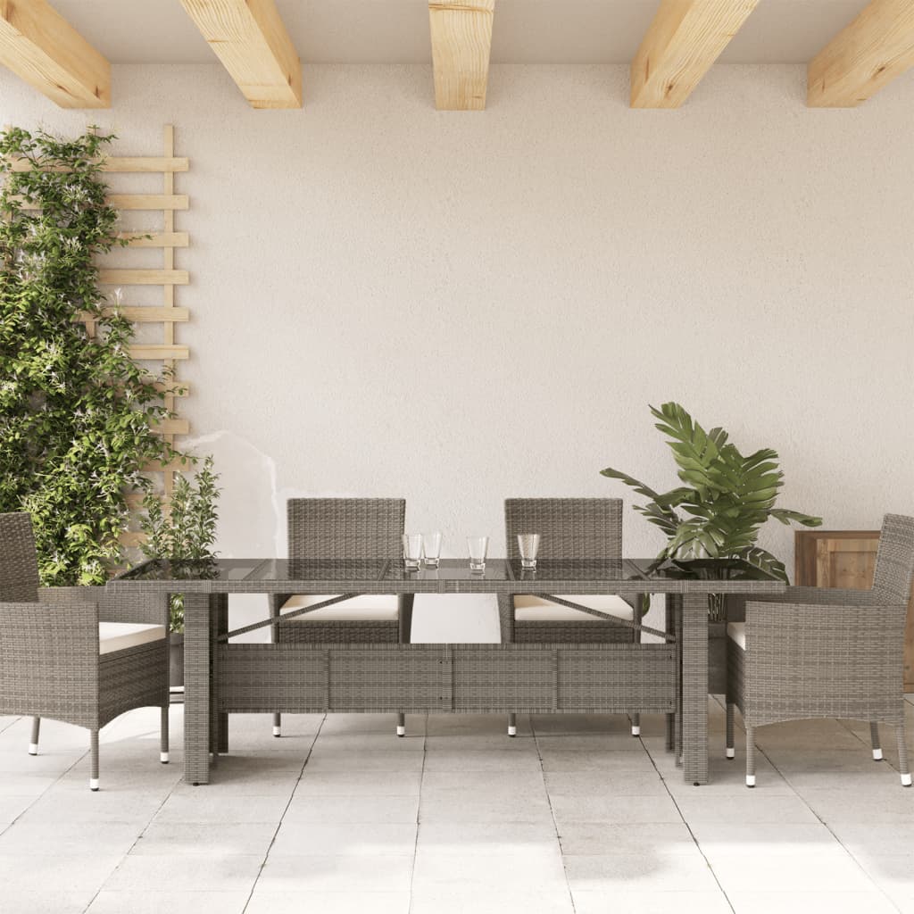 Vrtni stol sa staklenom pločom sivi 240x90x75 cm od poliratana
