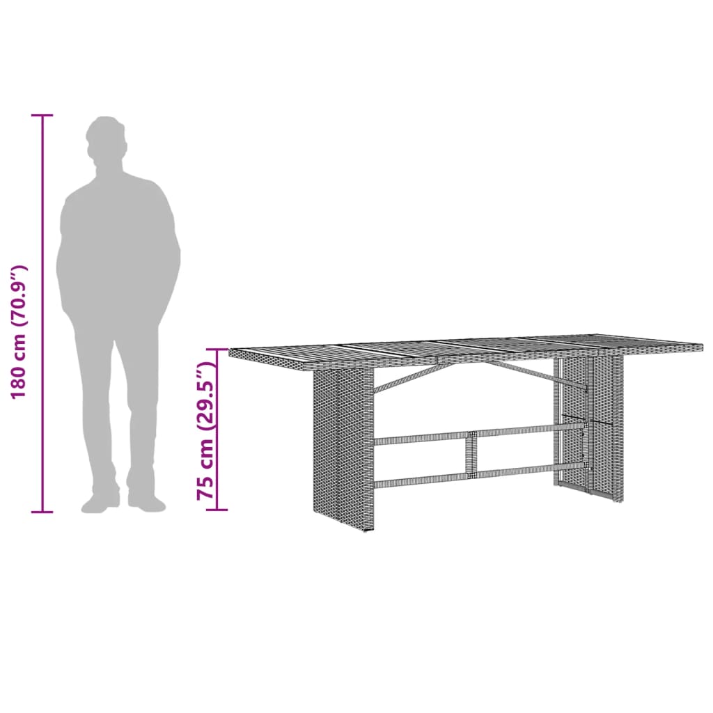 Vrtni stol sa staklenom pločom sivi 190x80x75 cm od poliratana