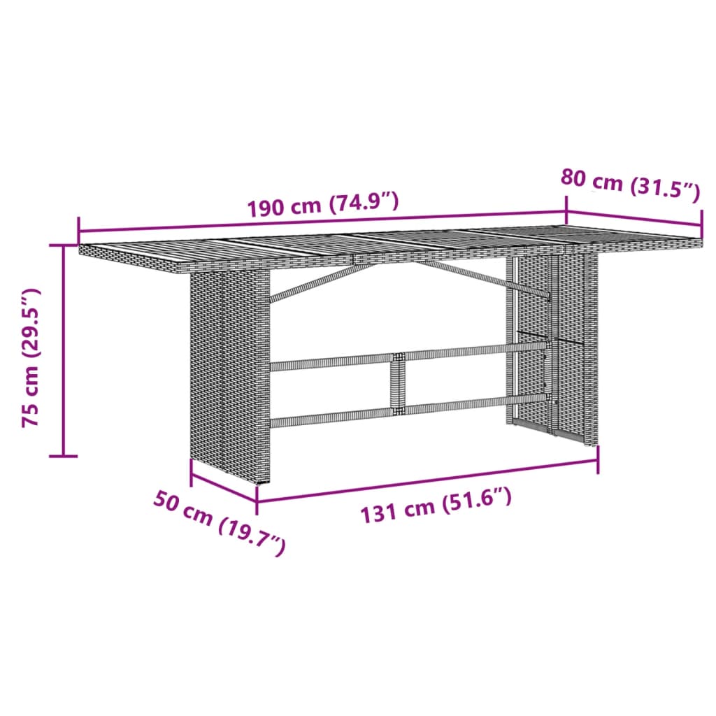 Vrtni stol sa staklenom pločom sivi 190x80x75 cm od poliratana