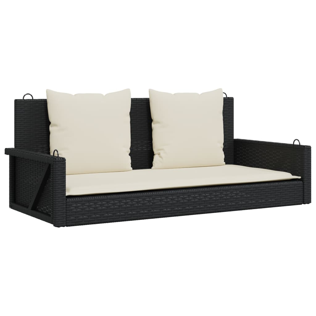 Klupa za ljuljanje s jastucima crna 119x56x48 cm poli ratan