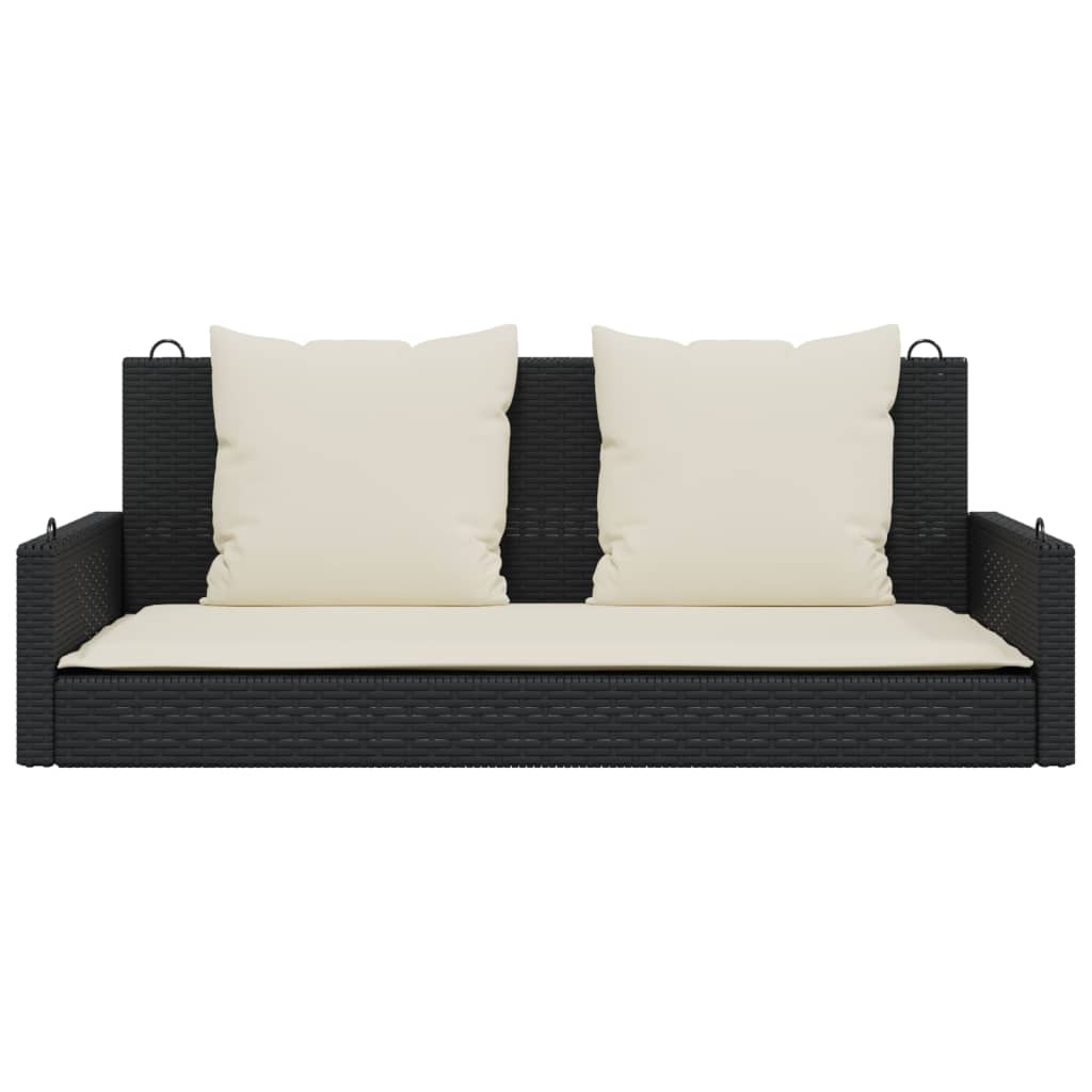 Klupa za ljuljanje s jastucima crna 119x56x48 cm poli ratan