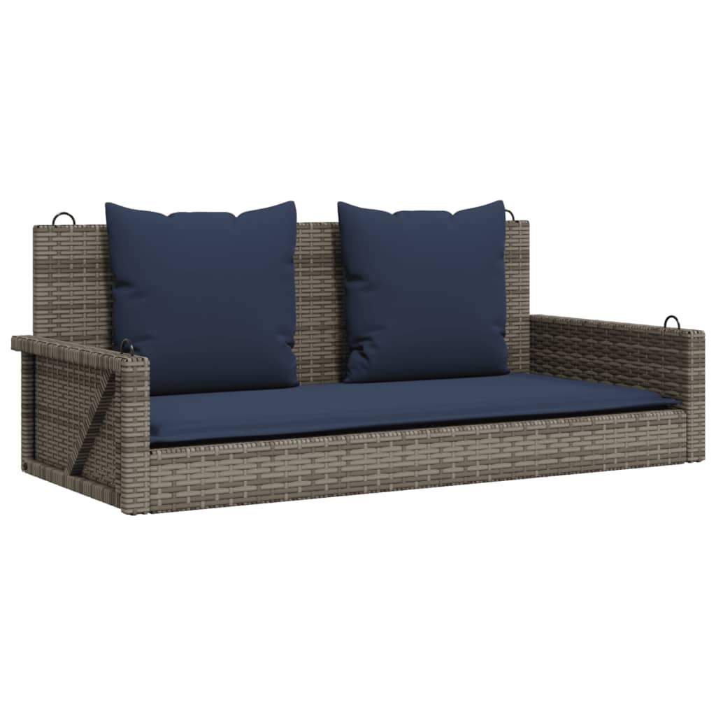 Klupa za ljuljanje s jastucima siva 119x56x48 cm poli ratan