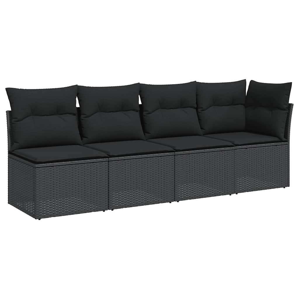 Vrtna sofa s jastucima za 4 osobe, crna, poliratan