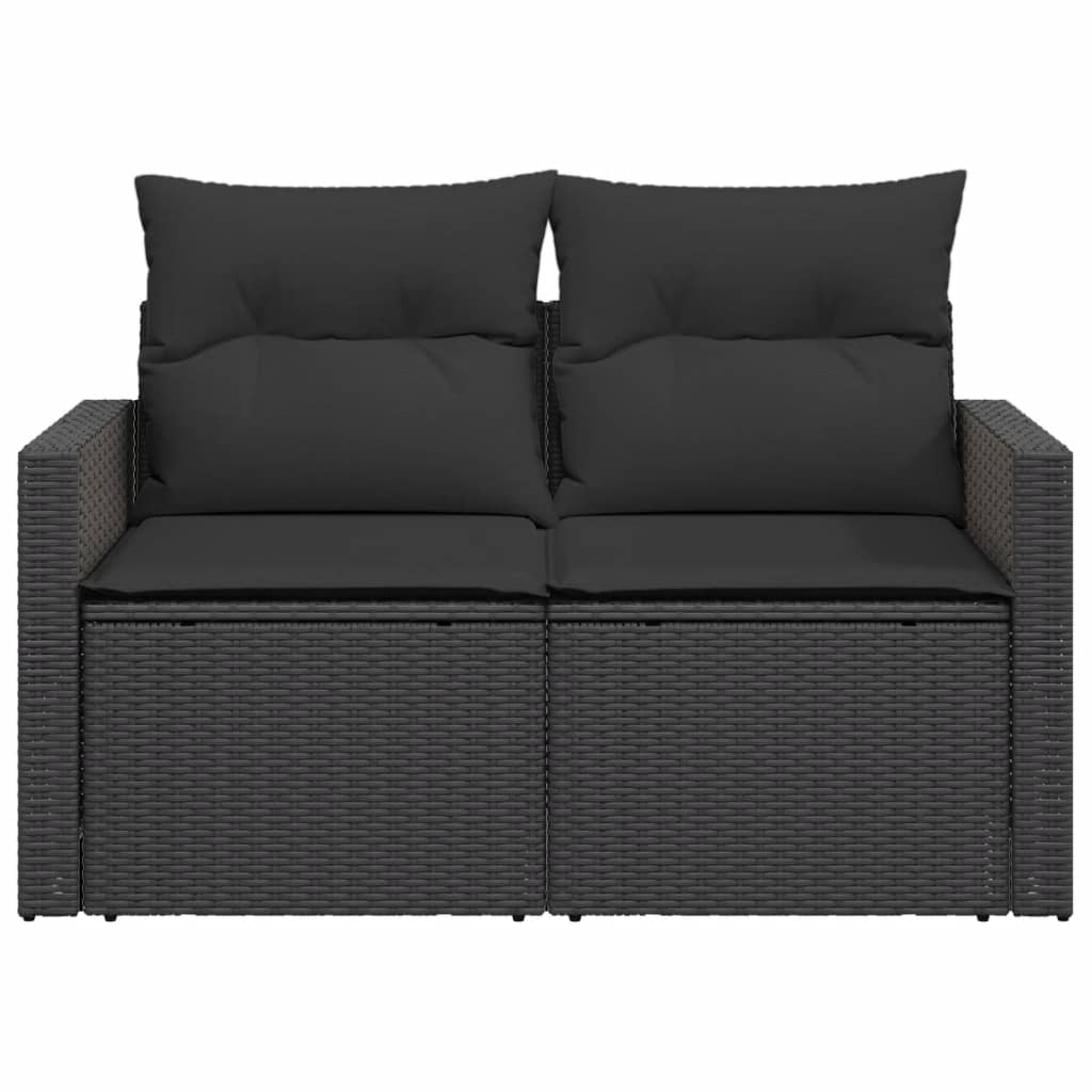 Vrtna sofa s jastucima za 2 osobe, crna, poli ratan