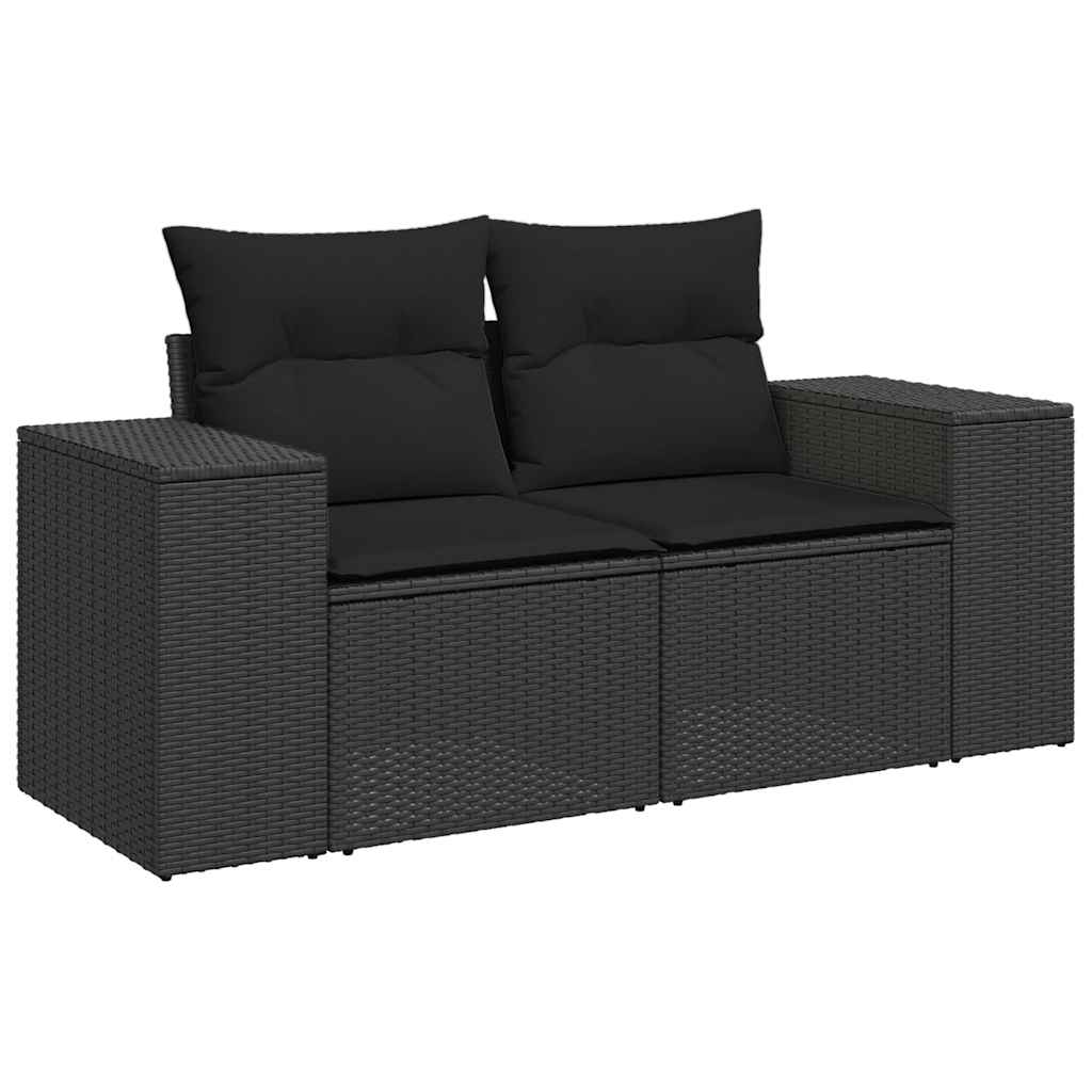 Vrtna sofa s jastucima za 2 osobe, crna, poli ratan