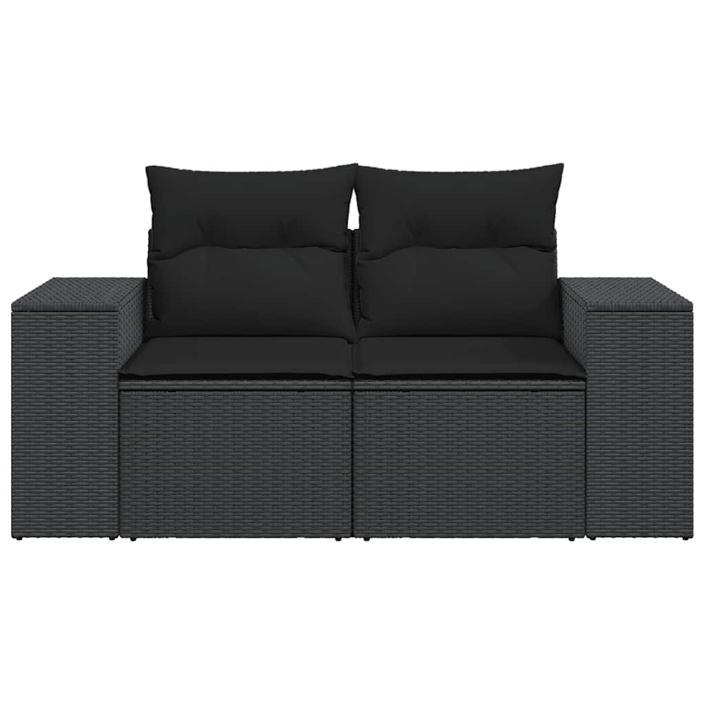 Vrtna sofa s jastucima za 2 osobe, crna, poli ratan