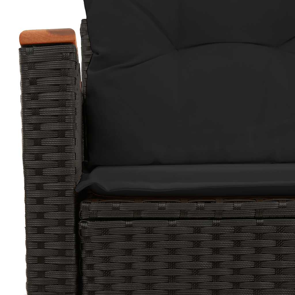 Vrtna sofa s jastucima za 2 osobe, crna, poli ratan