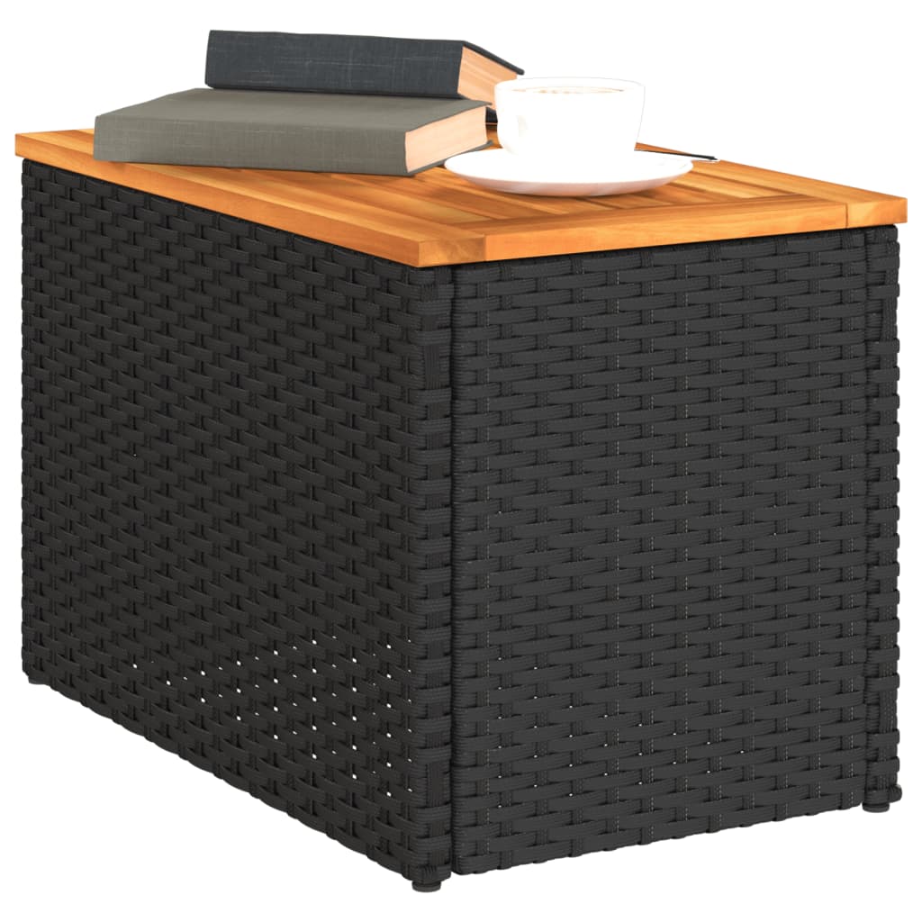 Vrtni bočni stolići 2 kom crni 55 x 34 x 37 cm poliratan i drvo