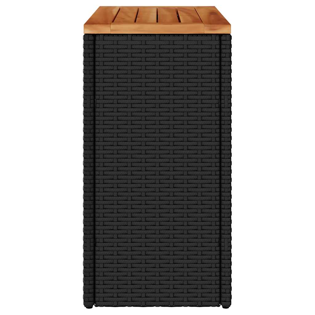 Vrtni bočni stol s drvenom pločom crni 58x27,5x55 cm poli ratan
