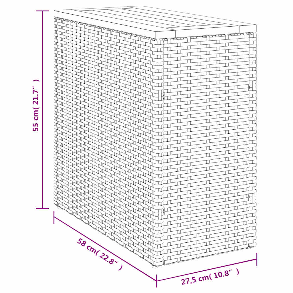 Vrtni bočni stol s drvenom pločom crni 58x27,5x55 cm poli ratan