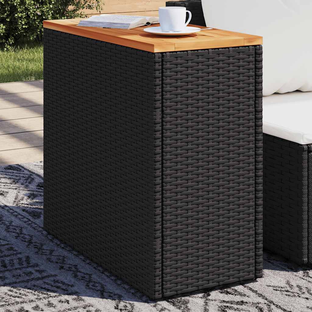 Vrtni bočni stol s drvenom pločom crni 58x27,5x55 cm poli ratan