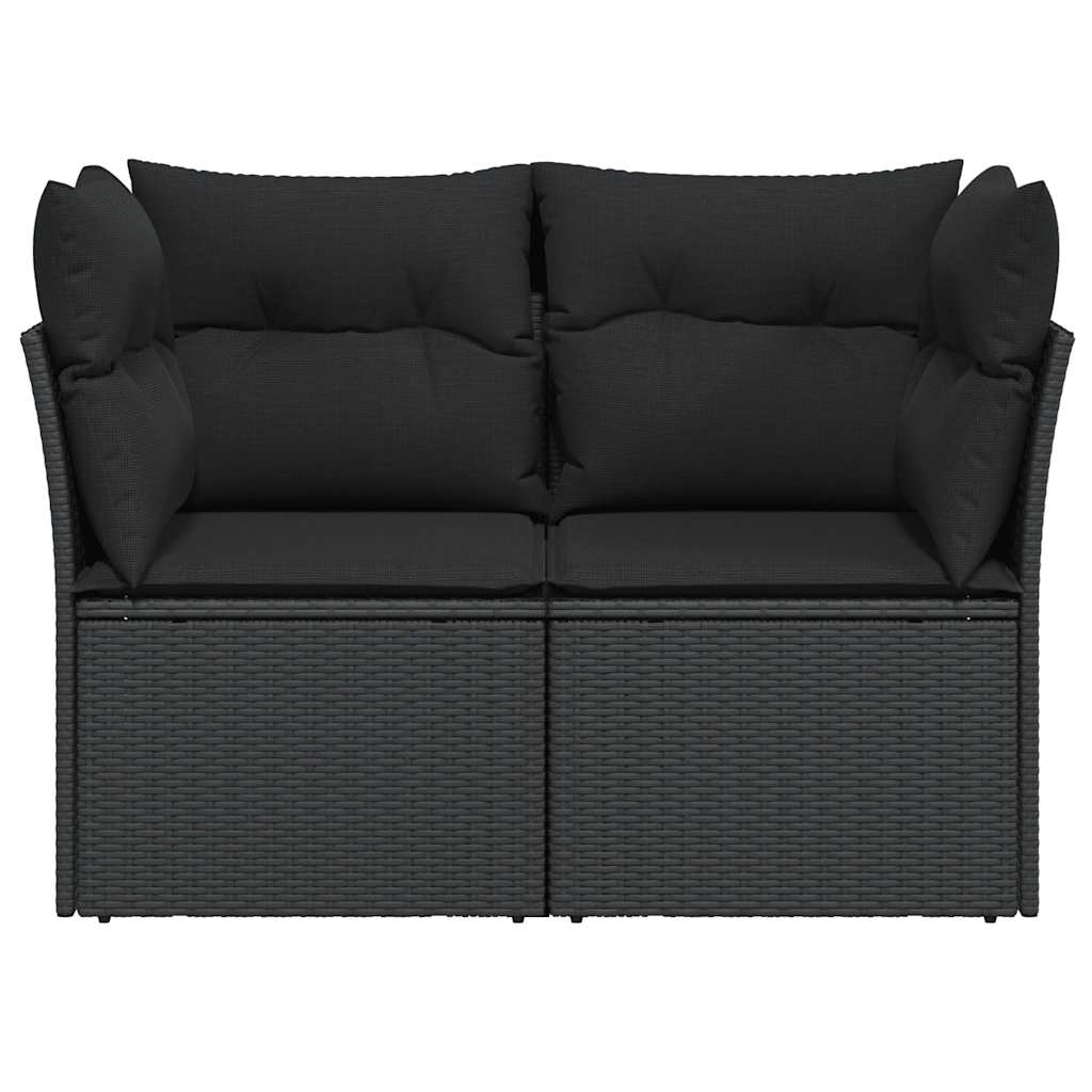 Vrtna sofa s jastucima za 2 osobe, crna, poli ratan