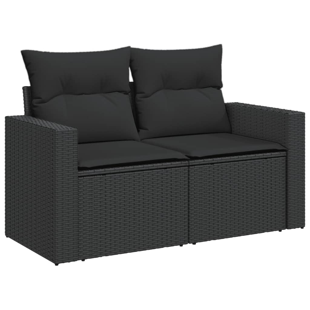 Vrtna sofa s jastucima za 2 osobe, crna, poli ratan