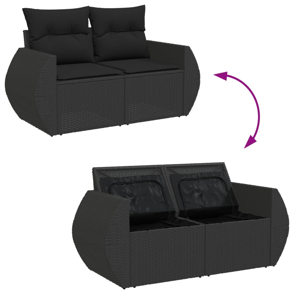 Vrtna sofa s jastucima za 2 osobe, crna, poli ratan