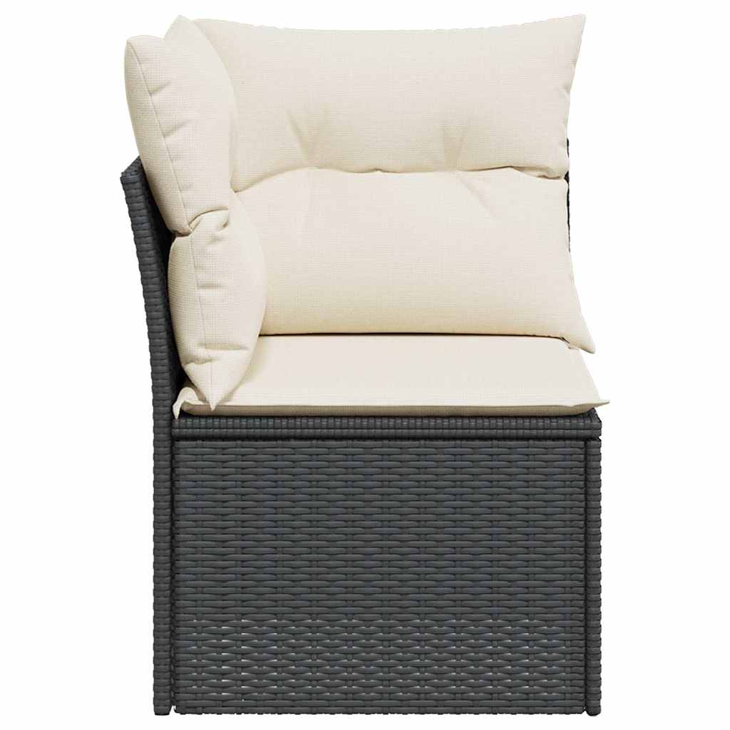 Kutna vrtna sofa s jastucima crna od poliratana