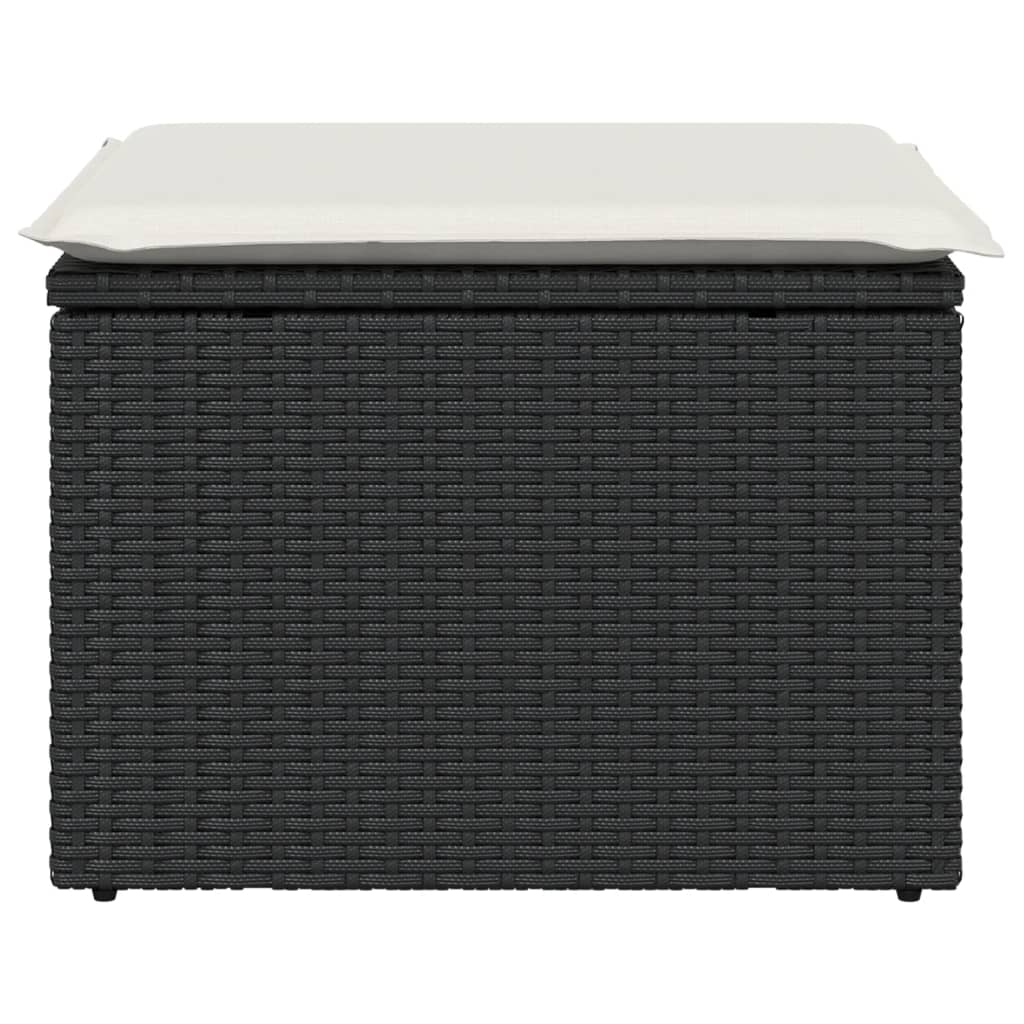 Vrtni tabure s jastukom crni 55 x 55 x 37 cm od poliratana