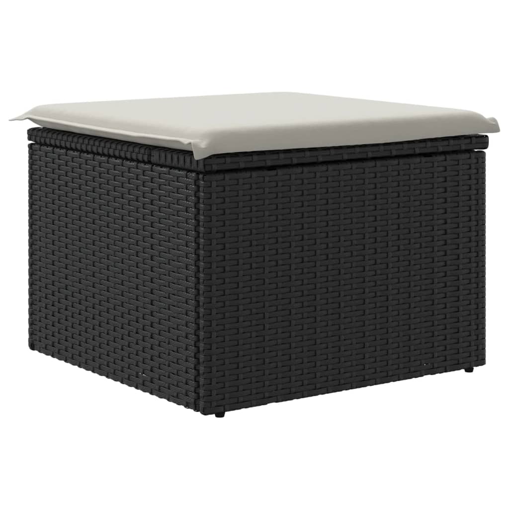 Vrtni tabure s jastukom crni 55 x 55 x 37 cm od poliratana