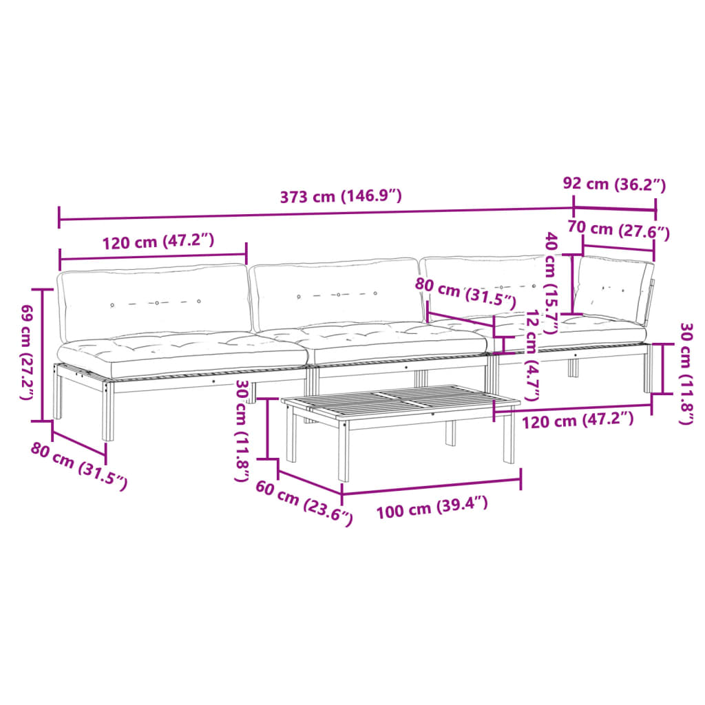 4-dijelni set vrtnih sofa od paleta s jastucima od drva bagrema