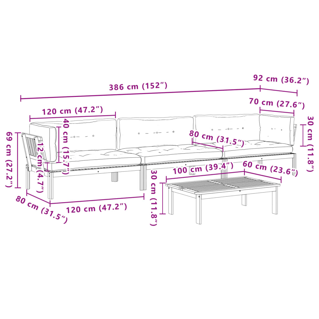 4-dijelni set vrtnih sofa od paleta s jastucima od drva bagrema
