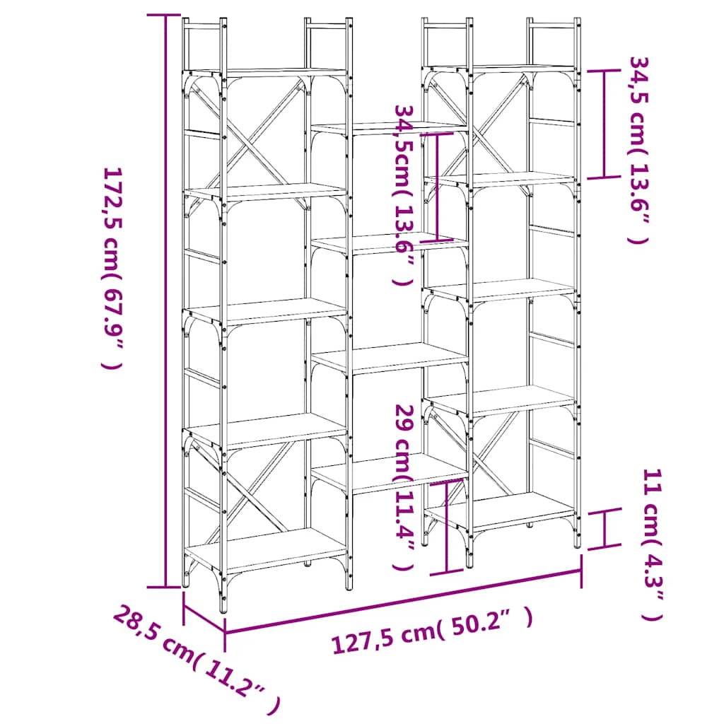 Police za knjige crne 127,5 x 28,5 x 172,5 cm konstruirano drvo