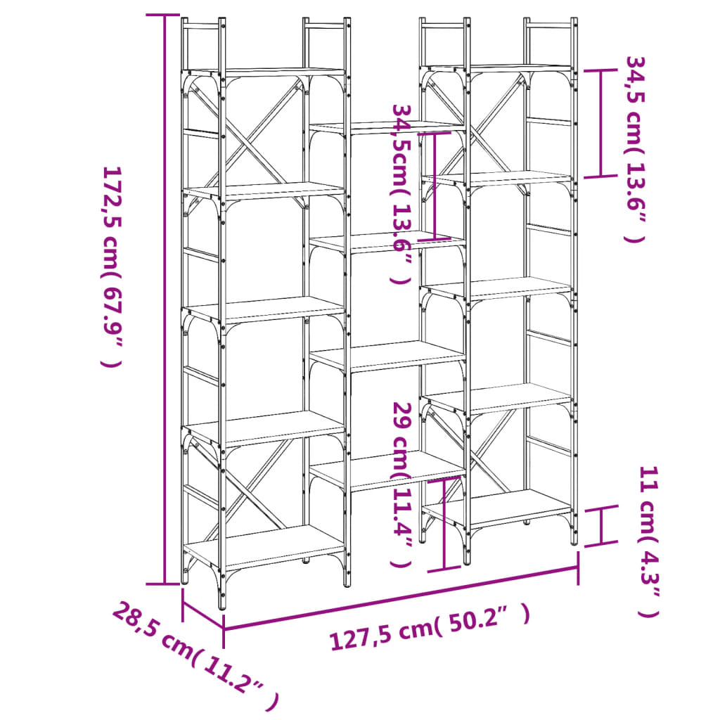 Police za knjige boja smeđeg hrasta 127,5x28,5x172,5 cm drvene