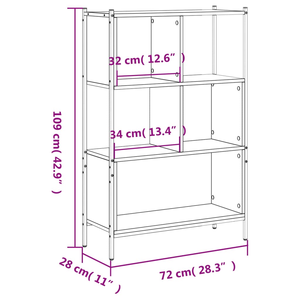 Regal za knjige crni 72x28x109 cm od konstruiranog drva