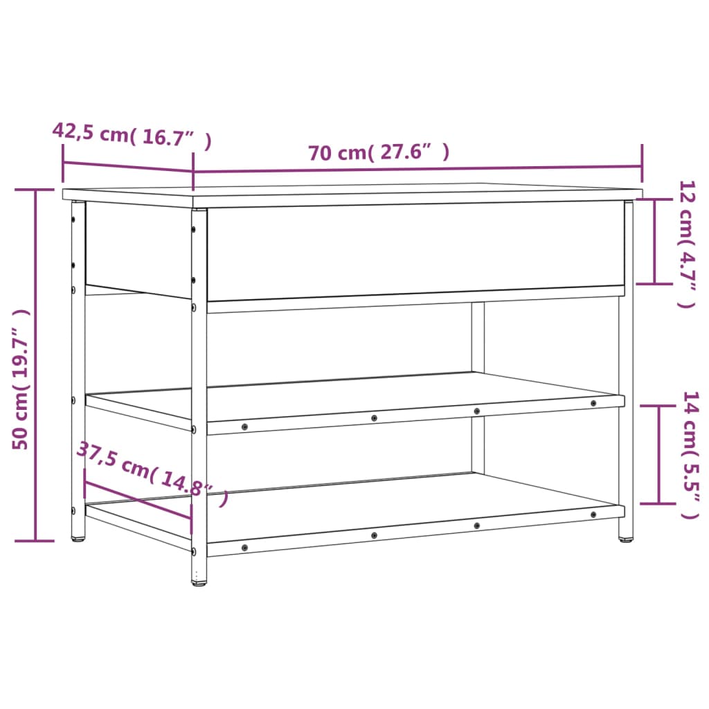 Klupa za cipele smeđa boja hrasta 70x42,5x50 cm drvene