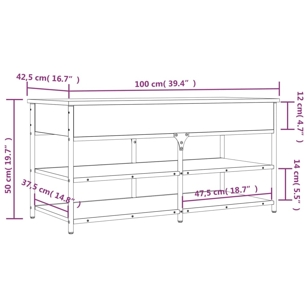 Klupa za cipele boja dimljenog hrasta 100x42,5x50 cm drvena