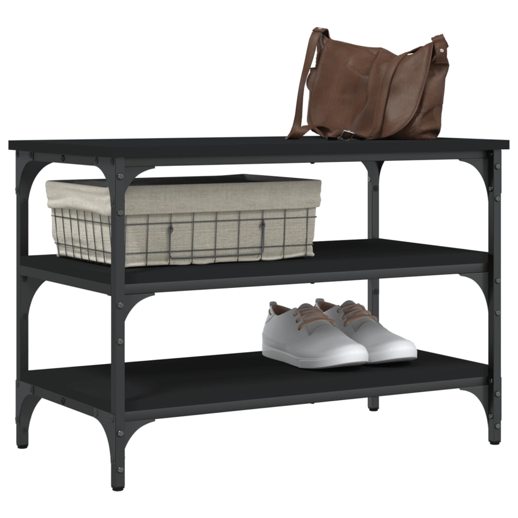 Klupa za cipele crna 70 x 38,5 x 49 cm od konstruiranog drva