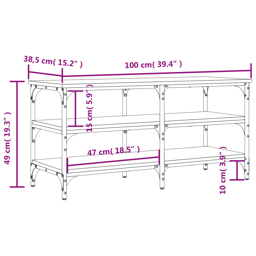 Klupa za cipele crna 100x38,5x49 cm od konstruiranog drva
