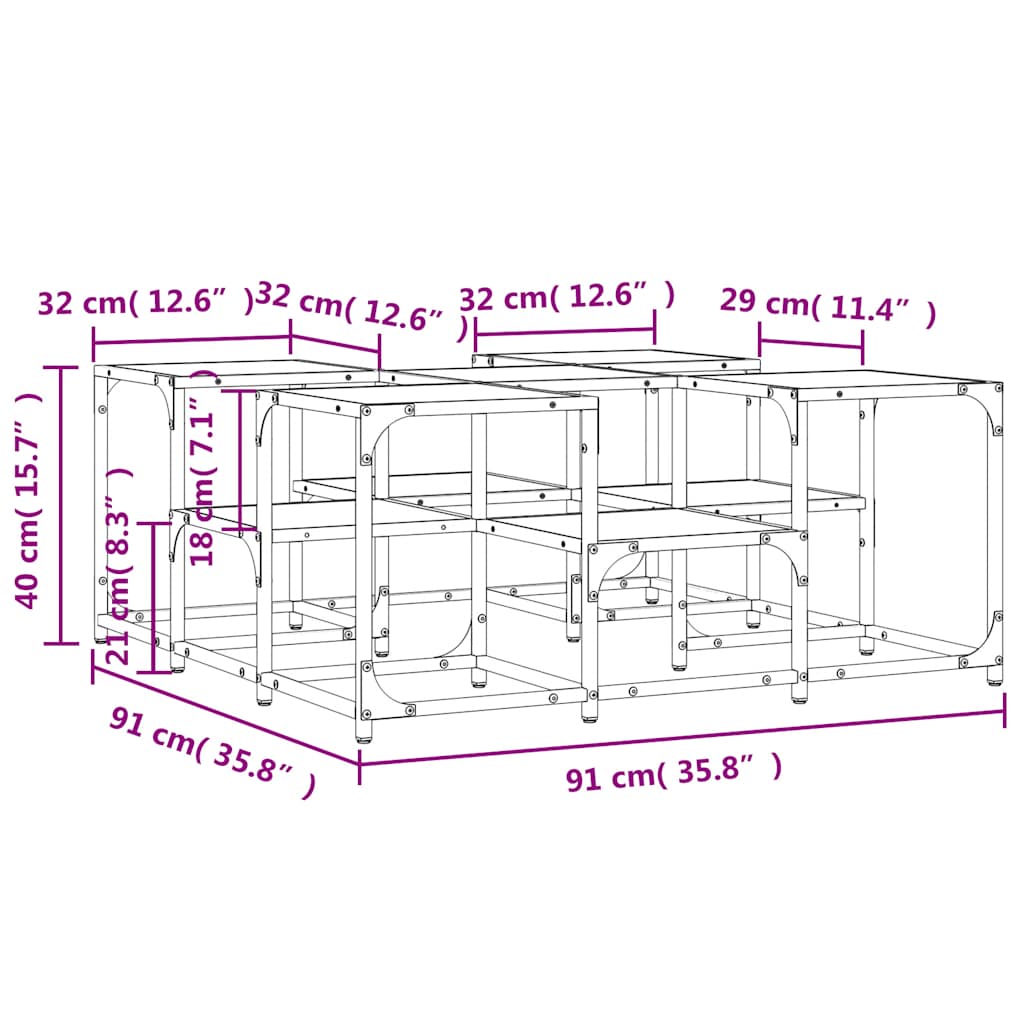 Stolić za kavu crni 91 x 91 x 40 cm od konstruiranog drva