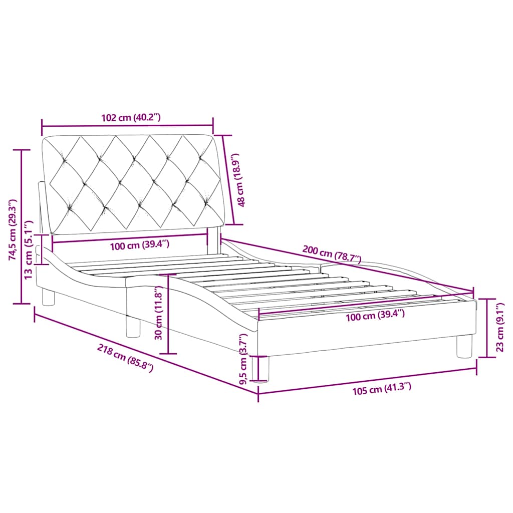 Okvir kreveta bez madraca svjetlosivi 100x200 cm baršunasti