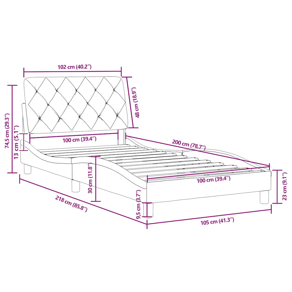 Okvir kreveta bez madraca tamnosivi 100x200 cm baršunasti