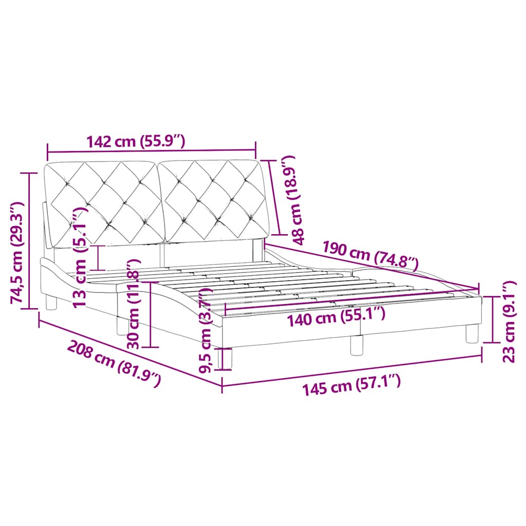 Okvir za krevet bez madraca svjetlosivi 140 x 190 cm baršunasti