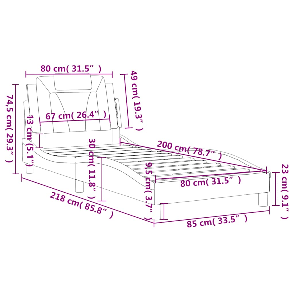 Okvir kreveta Viana bez madraca crno-bijeli 80x200 cm umjetna koža