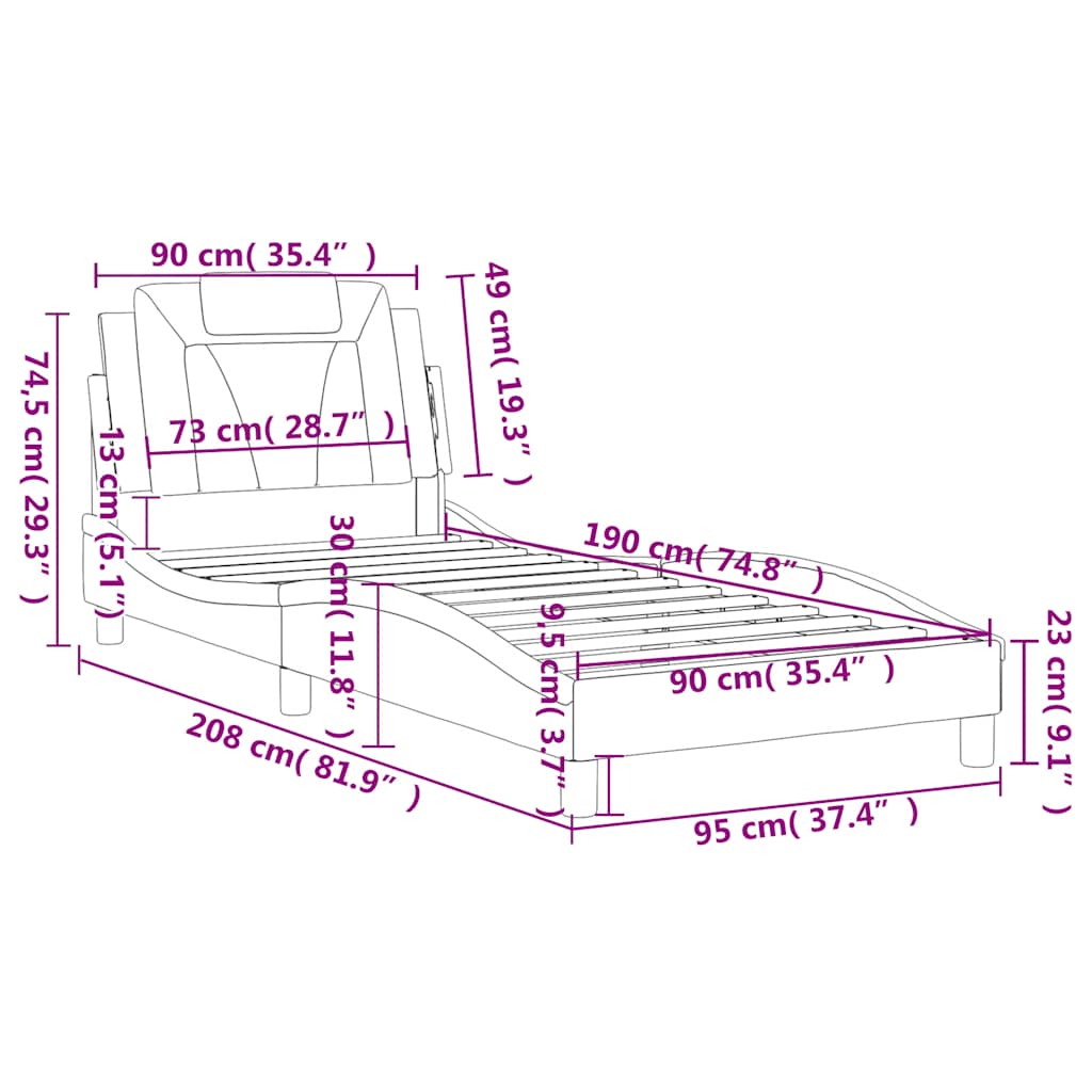 Okvir za krevet Viana bez madraca crno-bijeli 90x190 cm umjetna koža