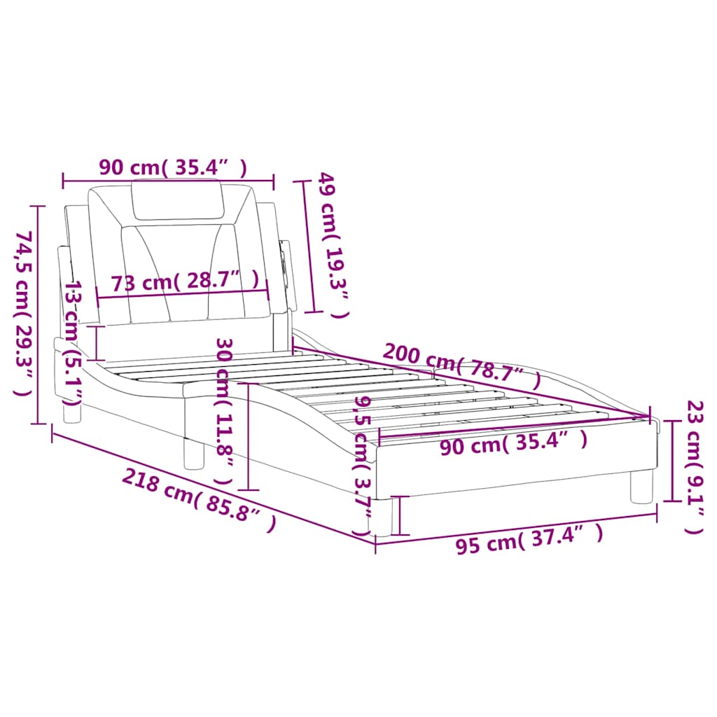 Okvir kreveta Viana bez madraca bijelo-crni 90 x 200 cm umjetna koža